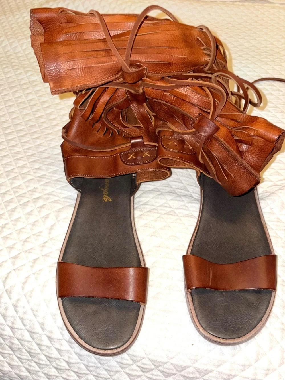 Free People Brown Leather Gladiator Lace-Up Sandals